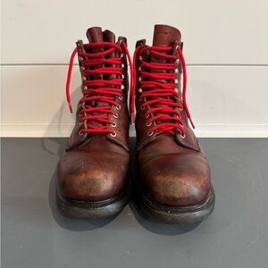 Vintage 90’s Red Wing Shoes Dark Brown Boots with Red Laces 9.5 D 30083